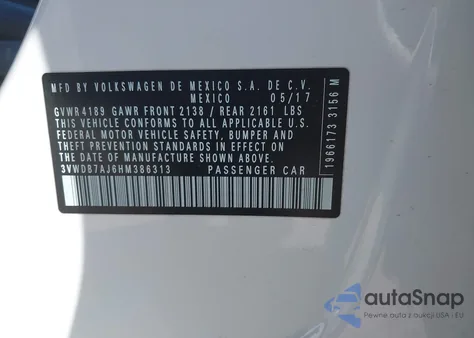 2017 Volkswagen Jetta 1.4T Se from USA, damaged, VIN 3VWDB7AJ6HM386313